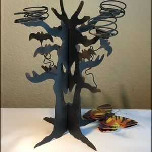 Halloween Spooky Face Metal Tree Votive Candle Holder, pre-owned